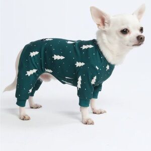 Green Dog Pajamas with White Tree Pattern
